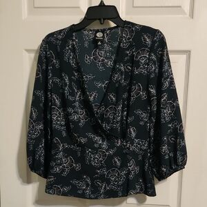 Bobeau Black and White Floral Blouse